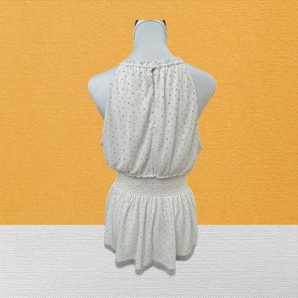 Express Top Sz M NWT Ivory Polka Dots Halter  Smocked Sleeveless Peplum Lined - Picture 3 of 8